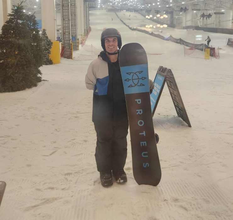 Steve holding the Proteus snowboard
