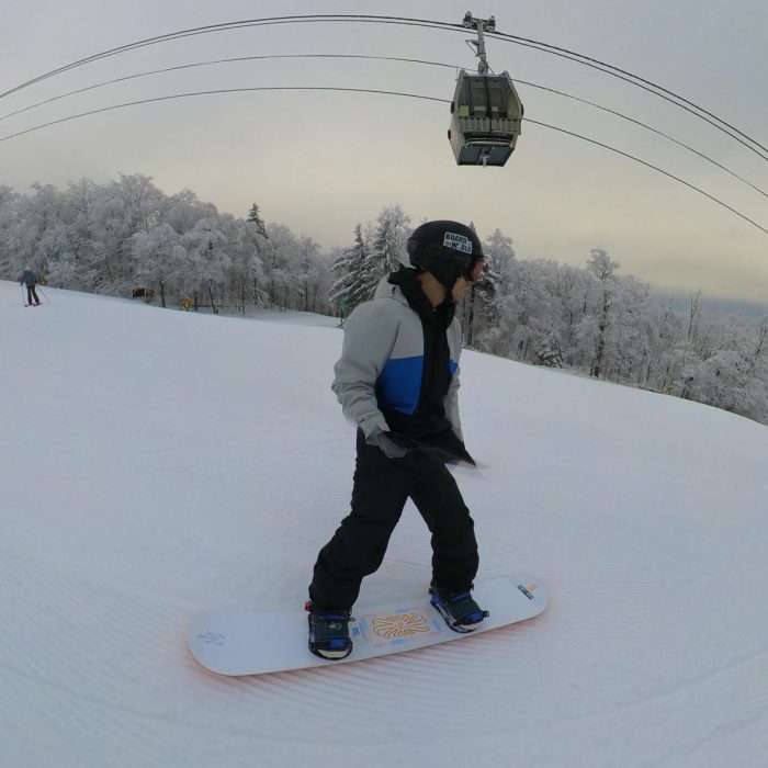 heelside carve with new gnu head space