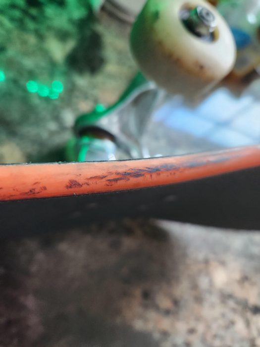 Impact Skateboards XPU Deck Review 38 Shows Dirt and Tar on Side (Can Be Cleaned)