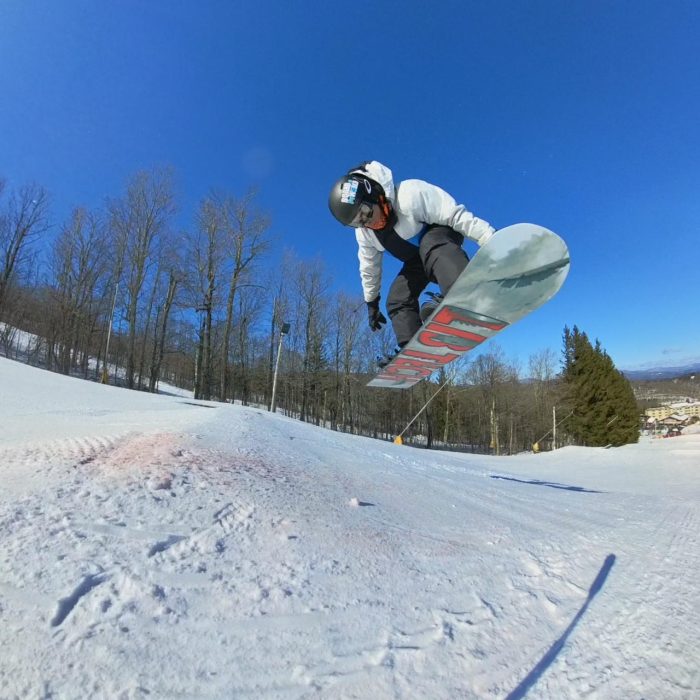 Backside 180 off a little jump with the 2026 Lib Tech Legitimizer