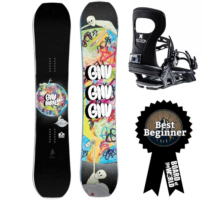 GNU Money C2E Snowboard + Bent Metal Bolt Snowboard Bindings 2026