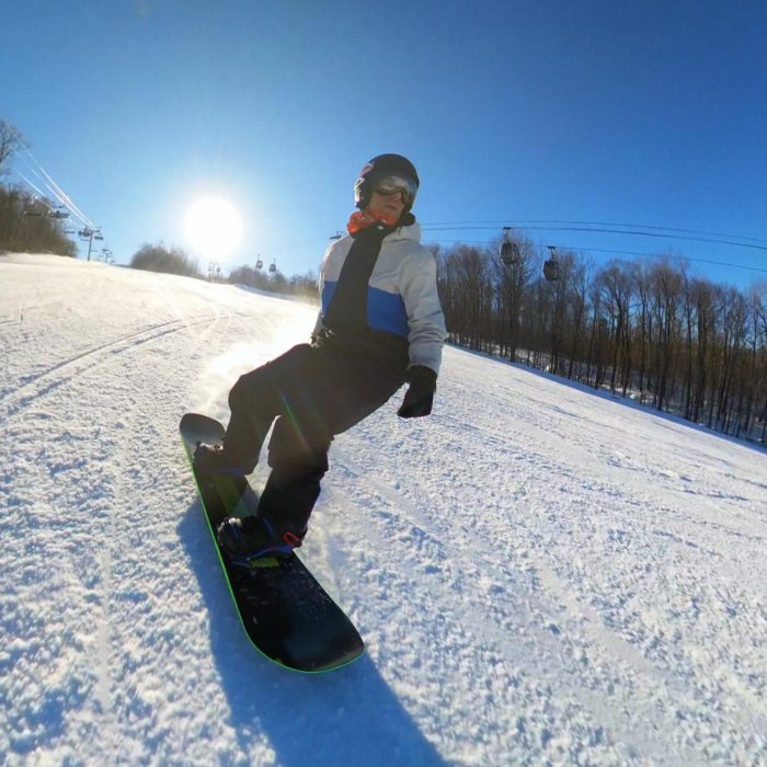 Heelside carve with sun warming upArbor DK Park Pro
