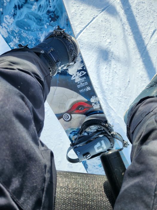 Lib Tech Orca II vs. The Original Review: Are the New Upgrades Worth It? 11 Looking down at the new Orca II topsheet from the lift