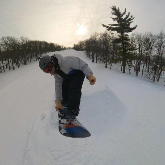 Steve from Board of the World testing the Never Summer Proto Swift DT's pop by hitting a medium sized park jump
