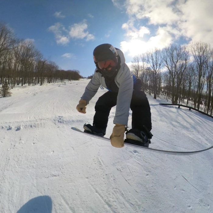 Steve Weber doing a weddle grab with the Never Summer Proto Swift DT on a park jump with a