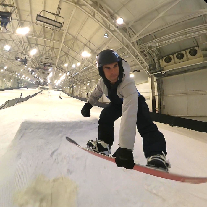 Steve from Board of the World hitting a jump at Big Snow in New Jersey with the Never Summer Proto Type 3 snowboard
