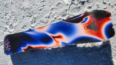 Close up of the 2027 Jones Howler resting on snow with its base facing up