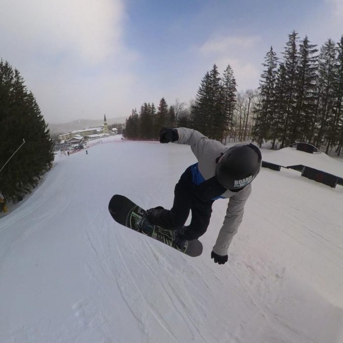 Frontside 360 off a jump on the Rome Boneless 2027