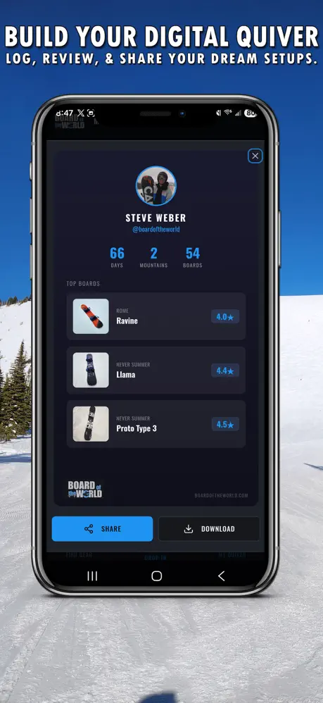Snowboard App With Quiver Sharing