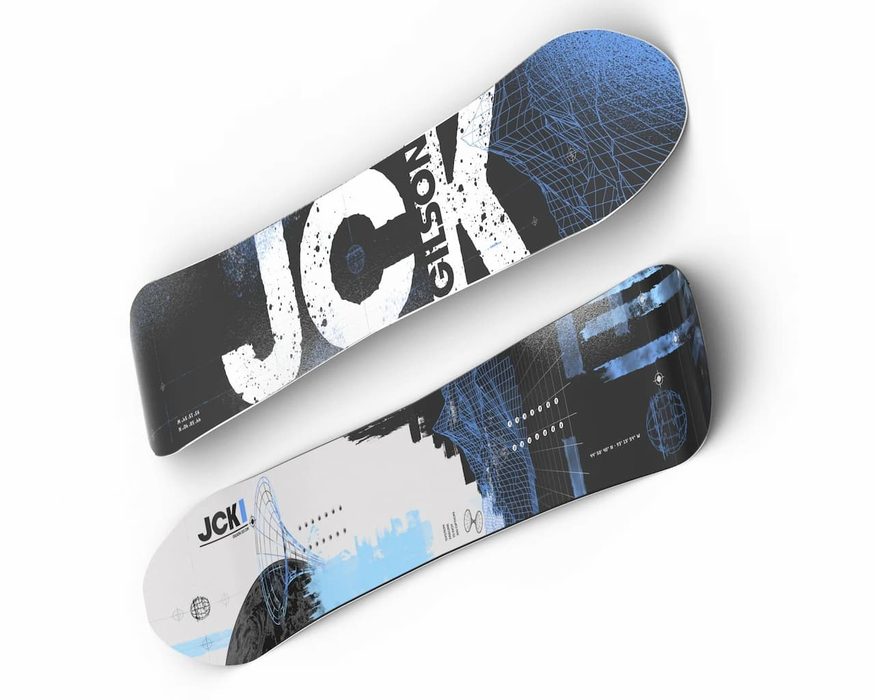 Gilson JCK Snowboard showing the top sheet and base